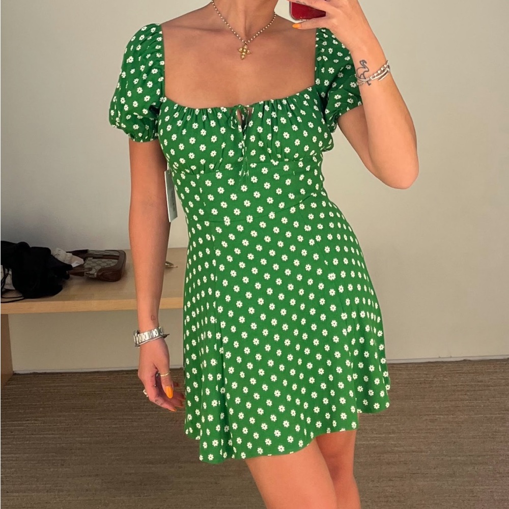 Reformation vibrant green floral dress